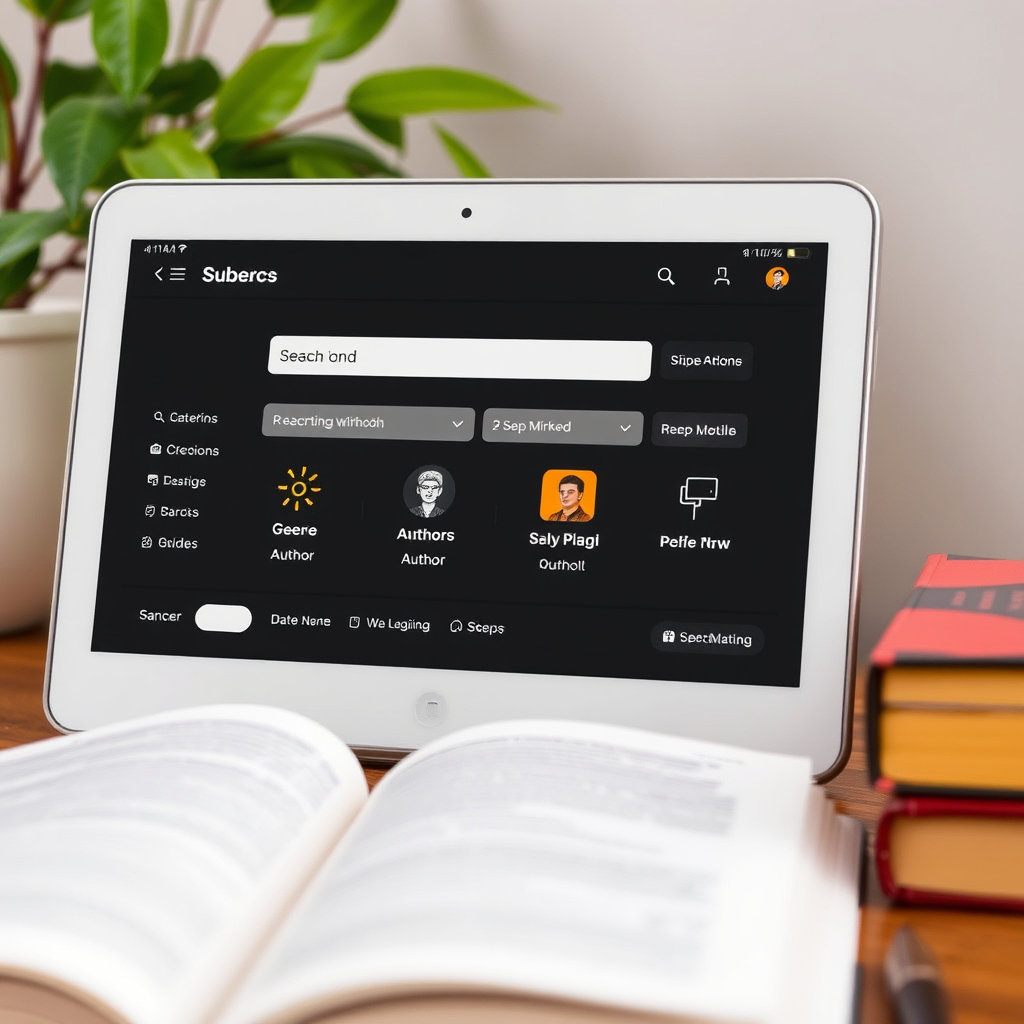 Een geavanceerde zoekinterface met filteropties voor genre, auteur, publicatiedatum en andere criteria om snel de perfecte boeken te vinden